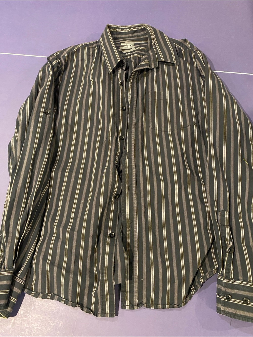 Men's Striped Casual Button-Down Shirt - Black
